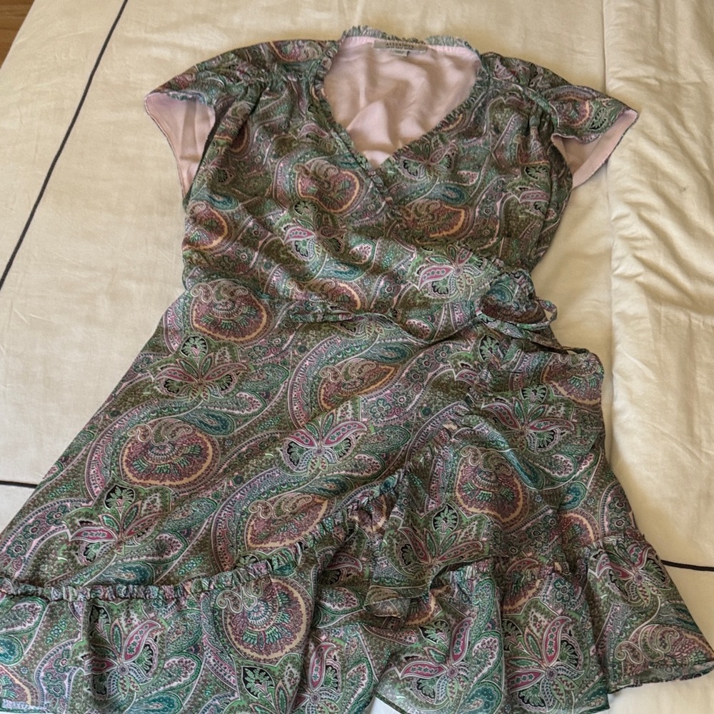 All Saints Asymmetrical Paisley Dress - Green and Pink
